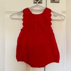 Jacadi Paris red velvet corduroy bubble rompers bloomer size 18 months